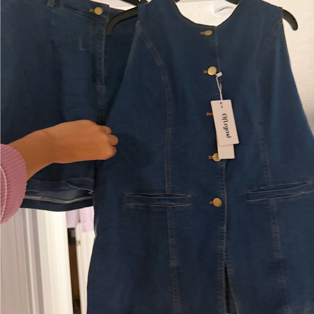 Blue Denim Set with Gold Buttons